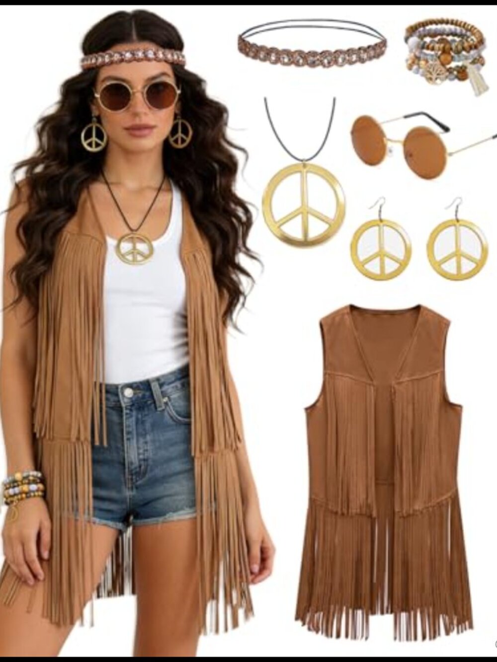 Fringe Vest Hippie Costume Accessory Set 60s 70s Boho